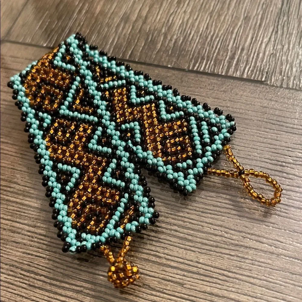 Miyuki Boho Beaded Bracelet – Turquoise & Amber Geometric Pattern Peyote Stitch